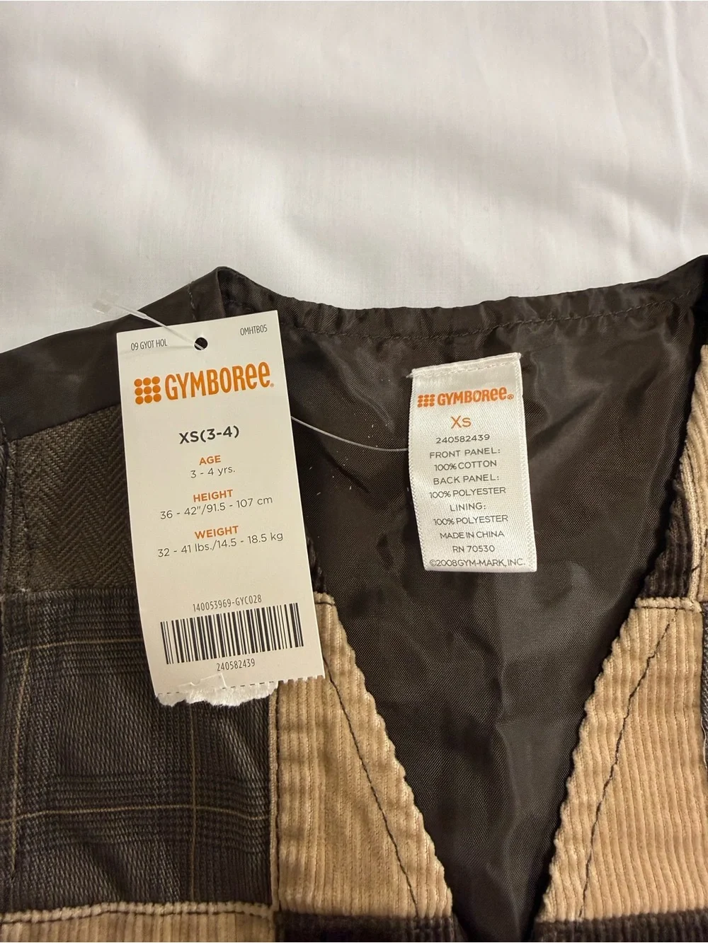 Gymboree Boys XS3-4 Patchwork Vest 100% Cotton Front NWT Brown Tan.